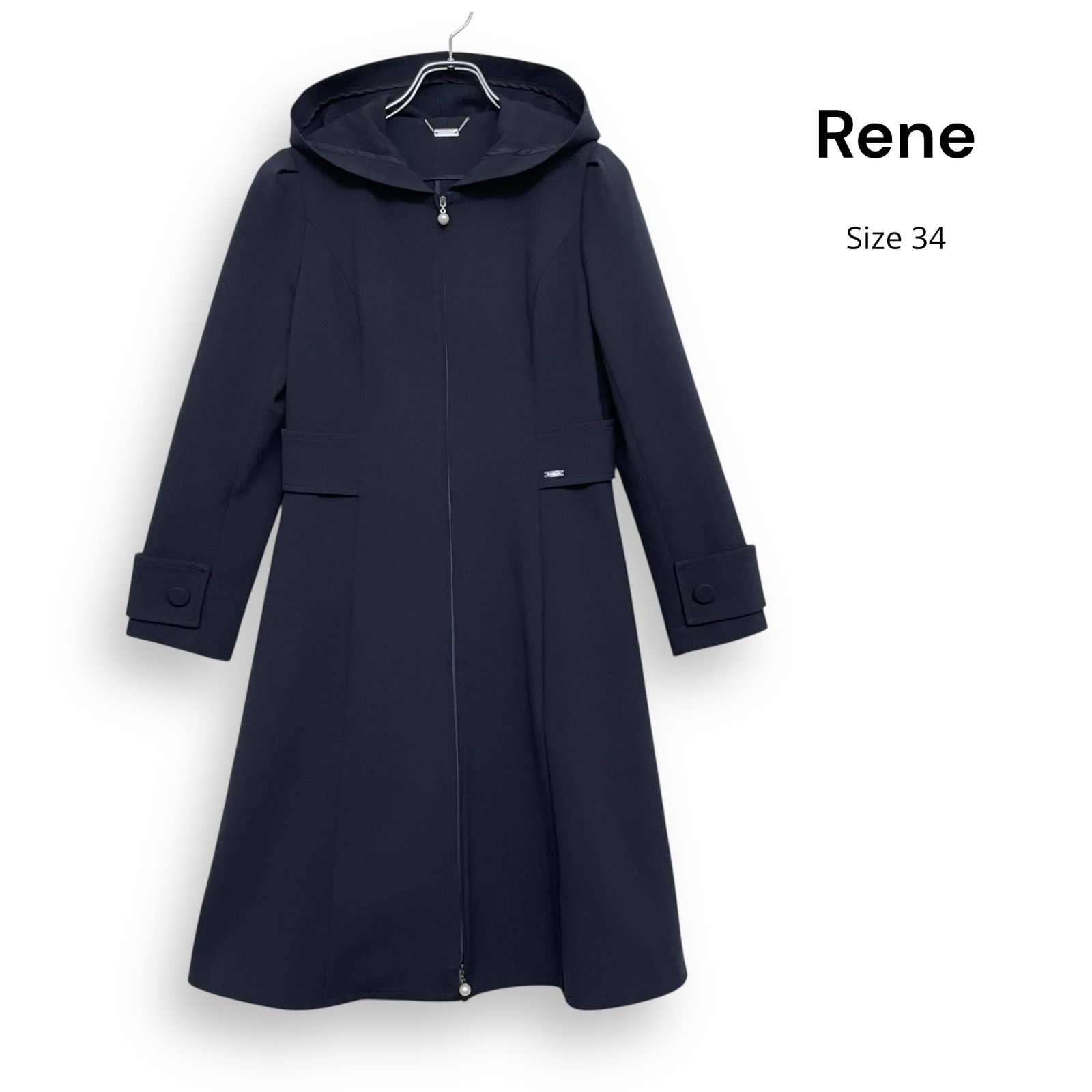 Rene ルネ パール フィット&フレア スプリング コート ネイビー Size34
