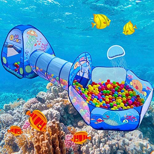 キッズテント 3点セットの子供テント トンネル・バスケットネット付きのボールプール 折り畳み式 誕生日 出産祝い プレゼント 秘密基地 おもちゃ (海の世界)★ 042e66bf