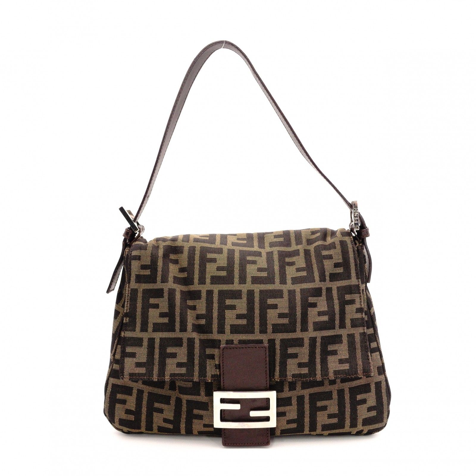 FENDI フェンディ マンマバケット ズッカ ショルダーバッグ キャンバス レザー ブラック FFロゴ