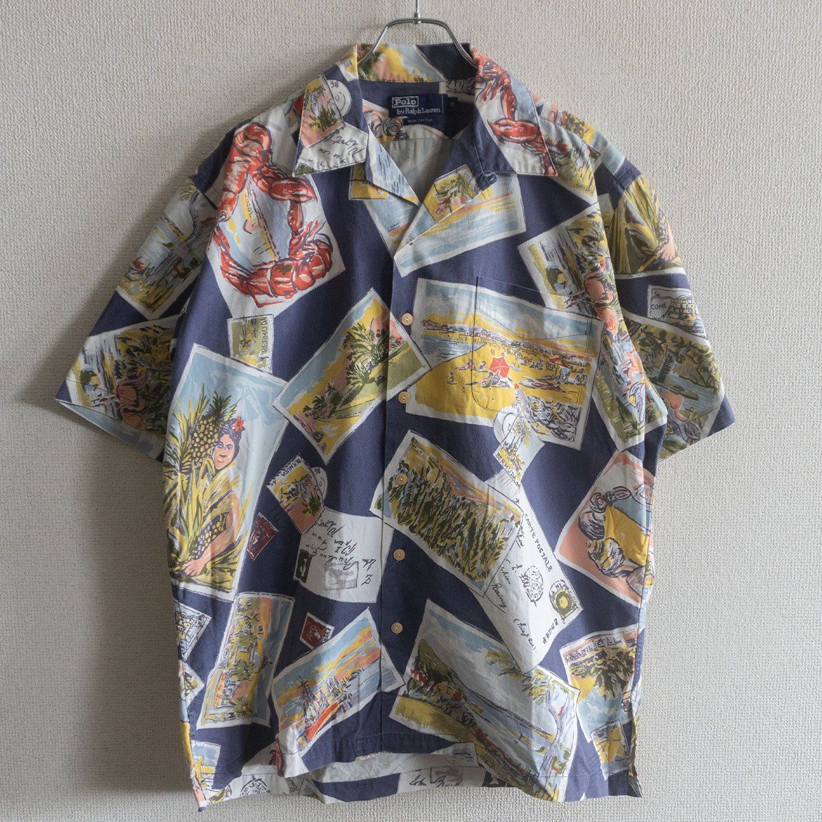 【美品】POLO RALPH LAUREN【コットン オープンカラー シャツ】Ｍ 総柄 ポロラルフローレン s2605100