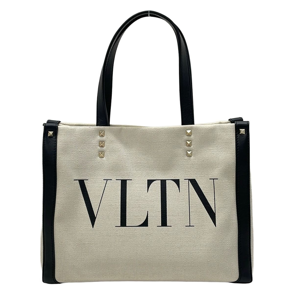 バレンチノガラバーニ トートバッグ美品 キャンバス ショッピングバッグ VLTN プリント VW2B0H19FWB アイボリー×黒 赤タグ/スタッズ