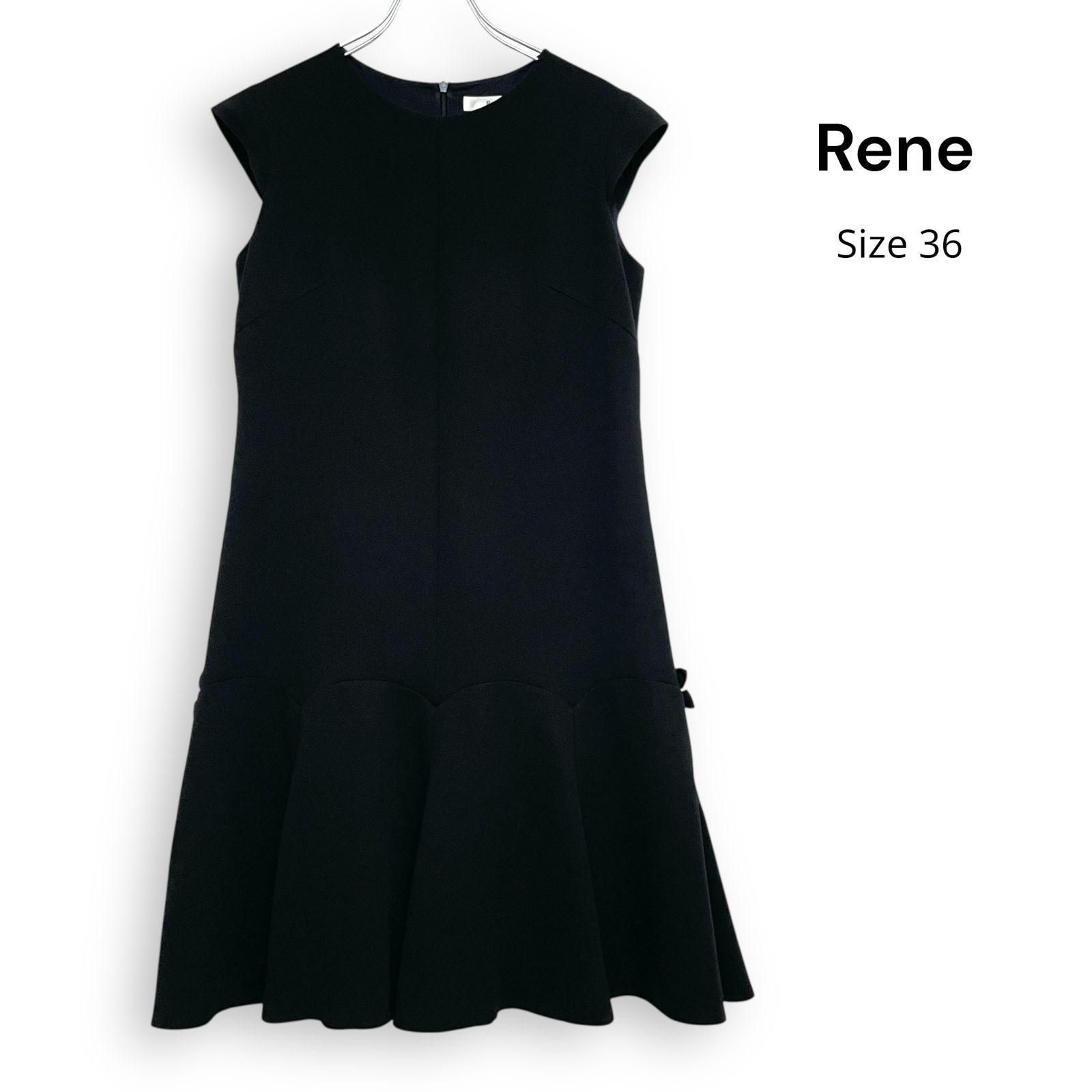 Rene ルネ リボン フレア ワンピース ブラック Size36