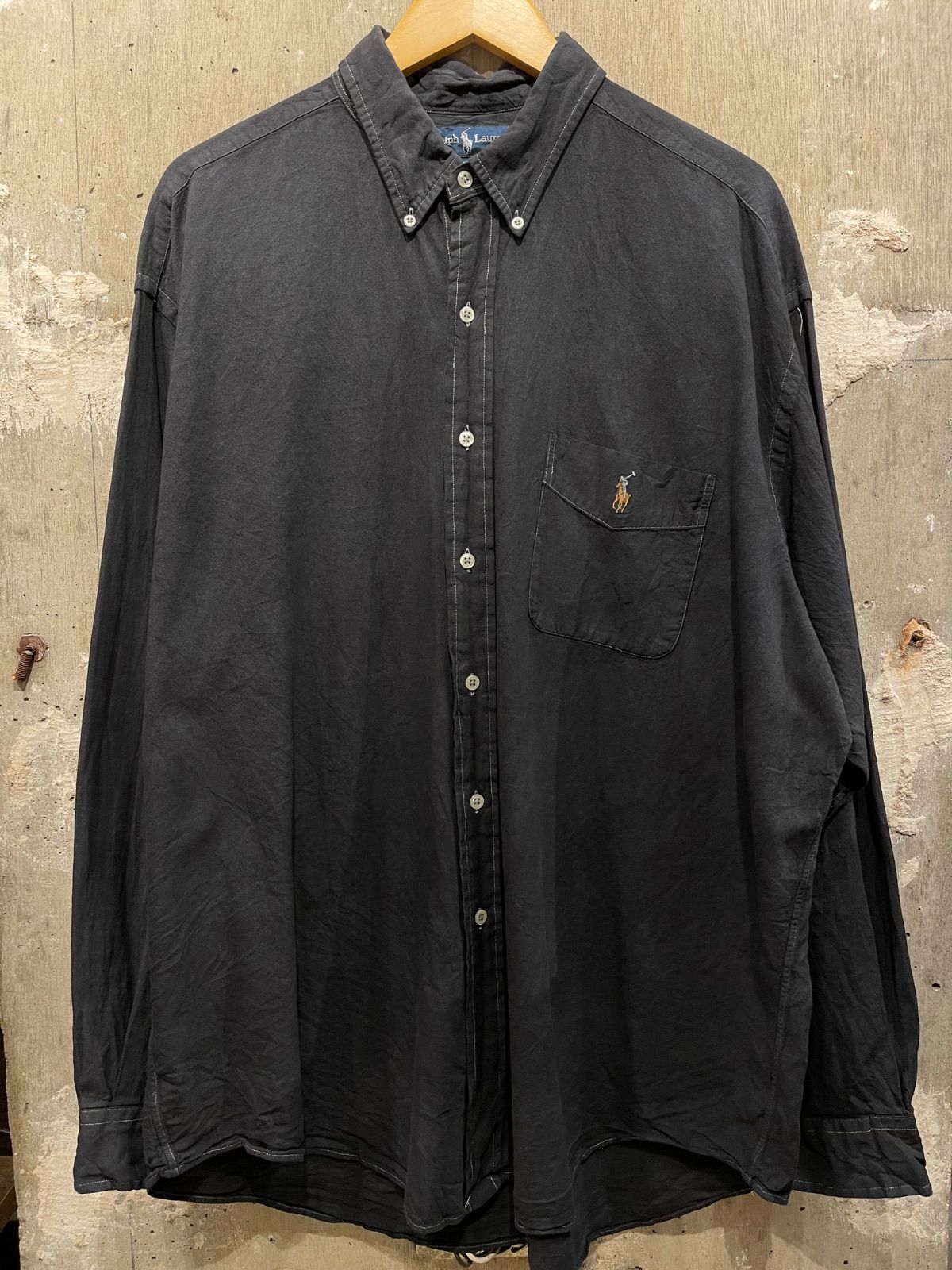 【 Ralph Lauren / BIG SHIRT 】ラルフローレン　ビッグシャツ　長袖シャツ　後染め　黒　ブラック　XL