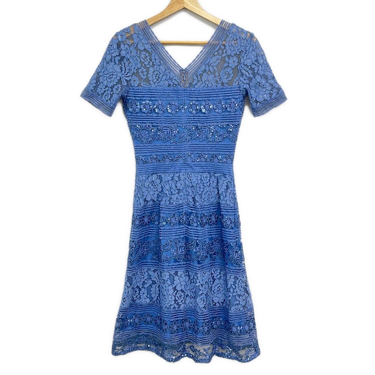 【TADASHI SHOJI】青系花柄バルーンスリーブドレス　2サイズ TADASHISHOJI(タダシショージ) ドレス サイズ2 M レディース美品