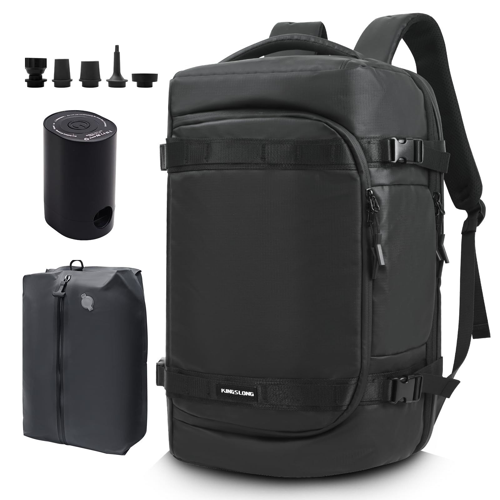 17.3インチPC対応 撥水 多機能 通学 メンズ 通勤 機内持ち込み 40-60L トラベル 大容量 出張 圧縮バックパック 黒 リュックサック 真空圧縮バッグ付き ビジネスリュック 真空ポンプ付き 真空リュック
