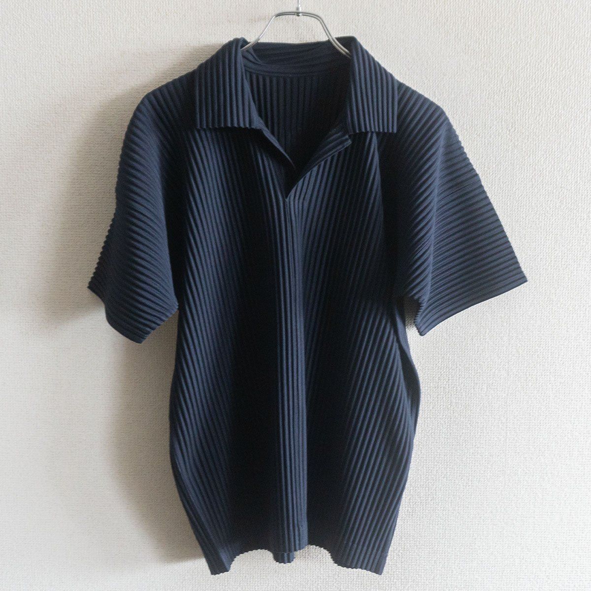美品】 HOMME PLISSE ISSEY MIYAKE【プリーツ シャツ】3 ネイビー