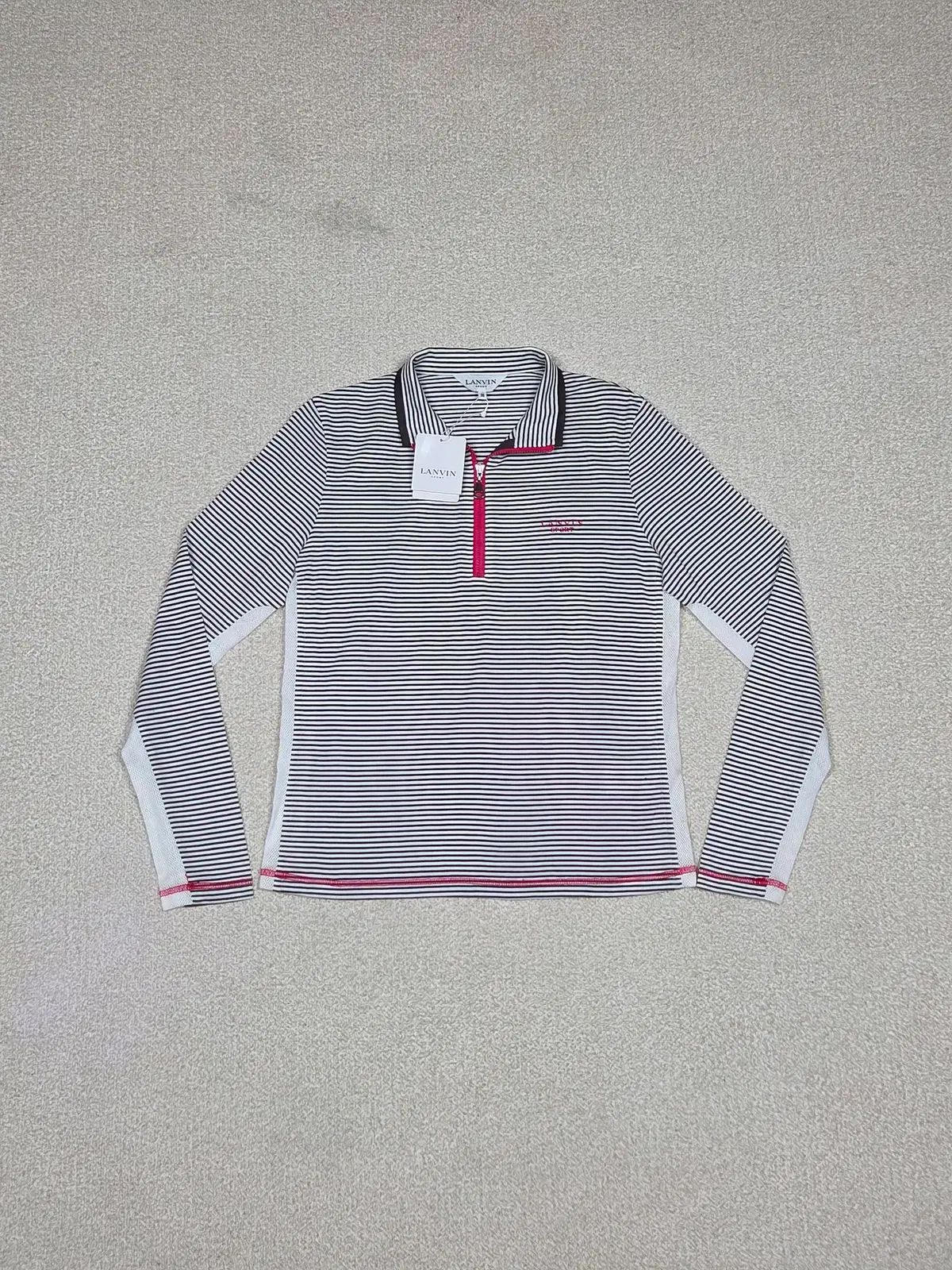(新品) ランバン スポーツ ストライプ ハーフジップアップ Tシャツ | A00223
