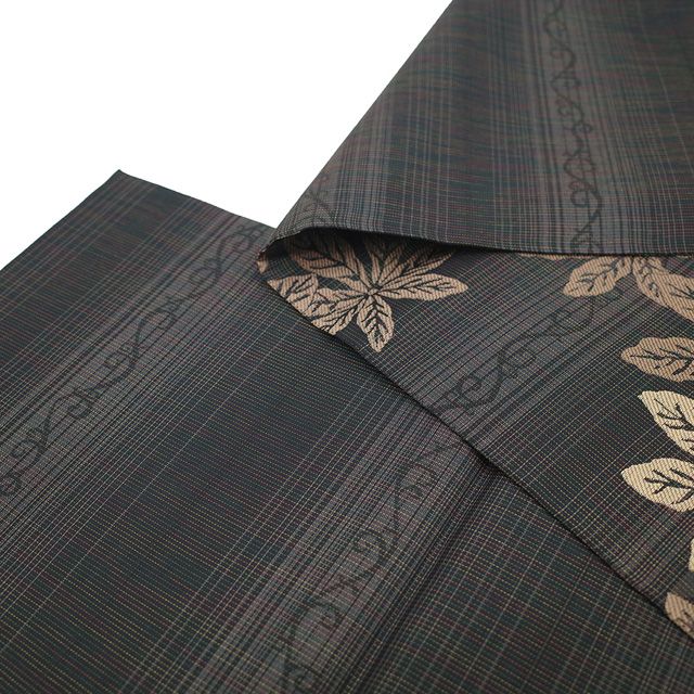 新古品】 袋帯 西陣 岡文織物 正絹 ラメ糸 黒グレー 淡茶 ブラウン