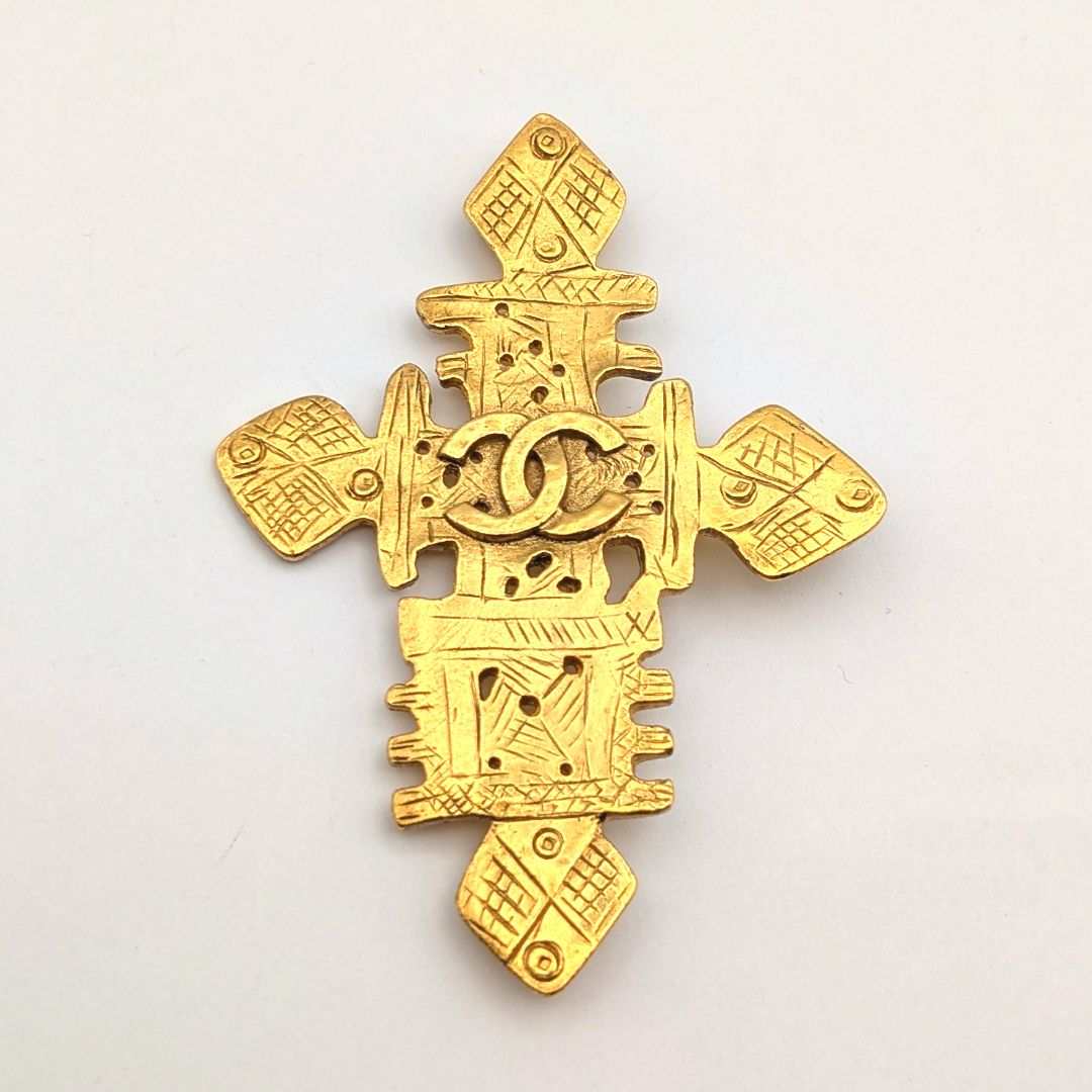 美品 シャネル ブローチ ココマーク ゴールド クロス ヴィンテージ 94P