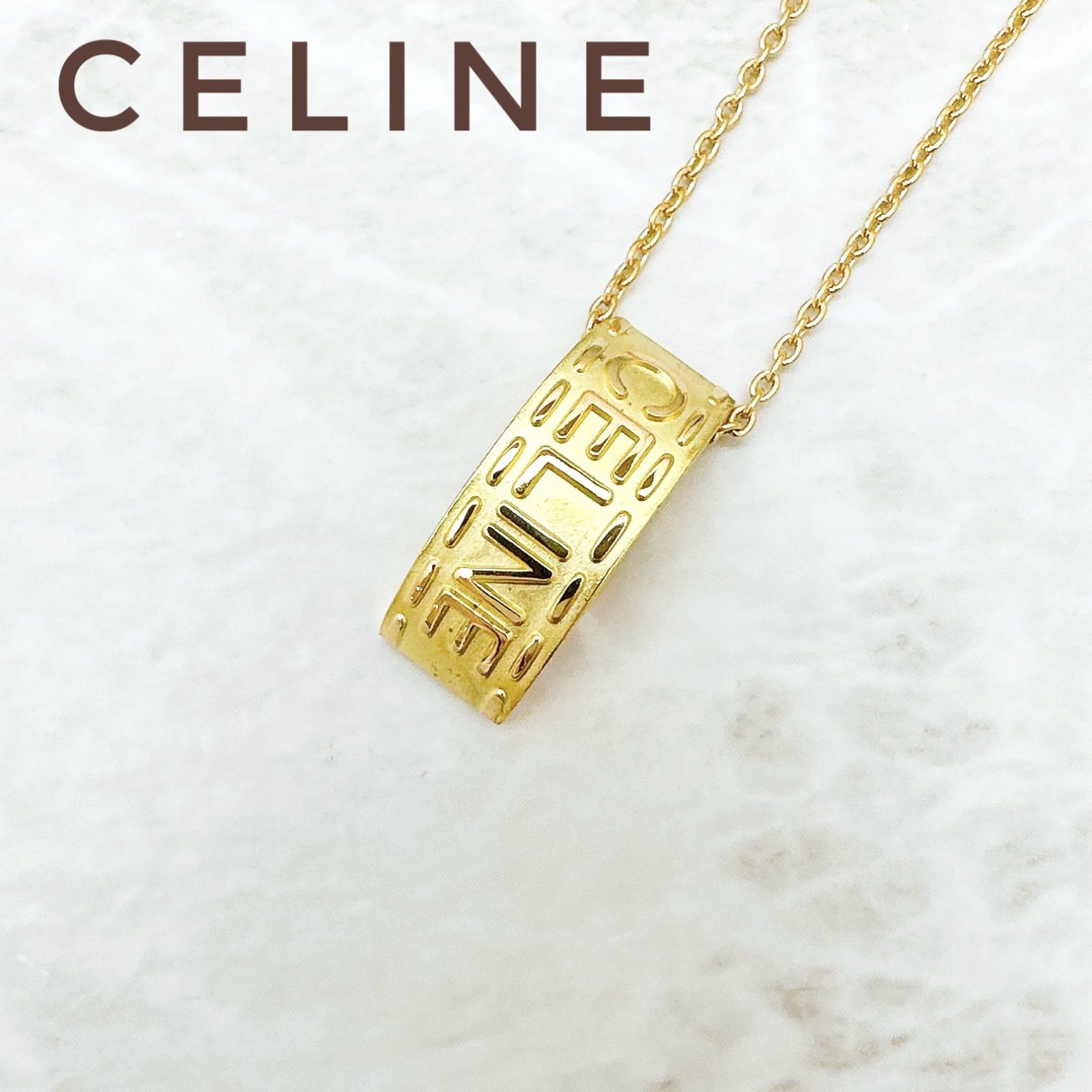 美品?CELINE ロゴタク イエローゴールド ネックレス 約42cm U
