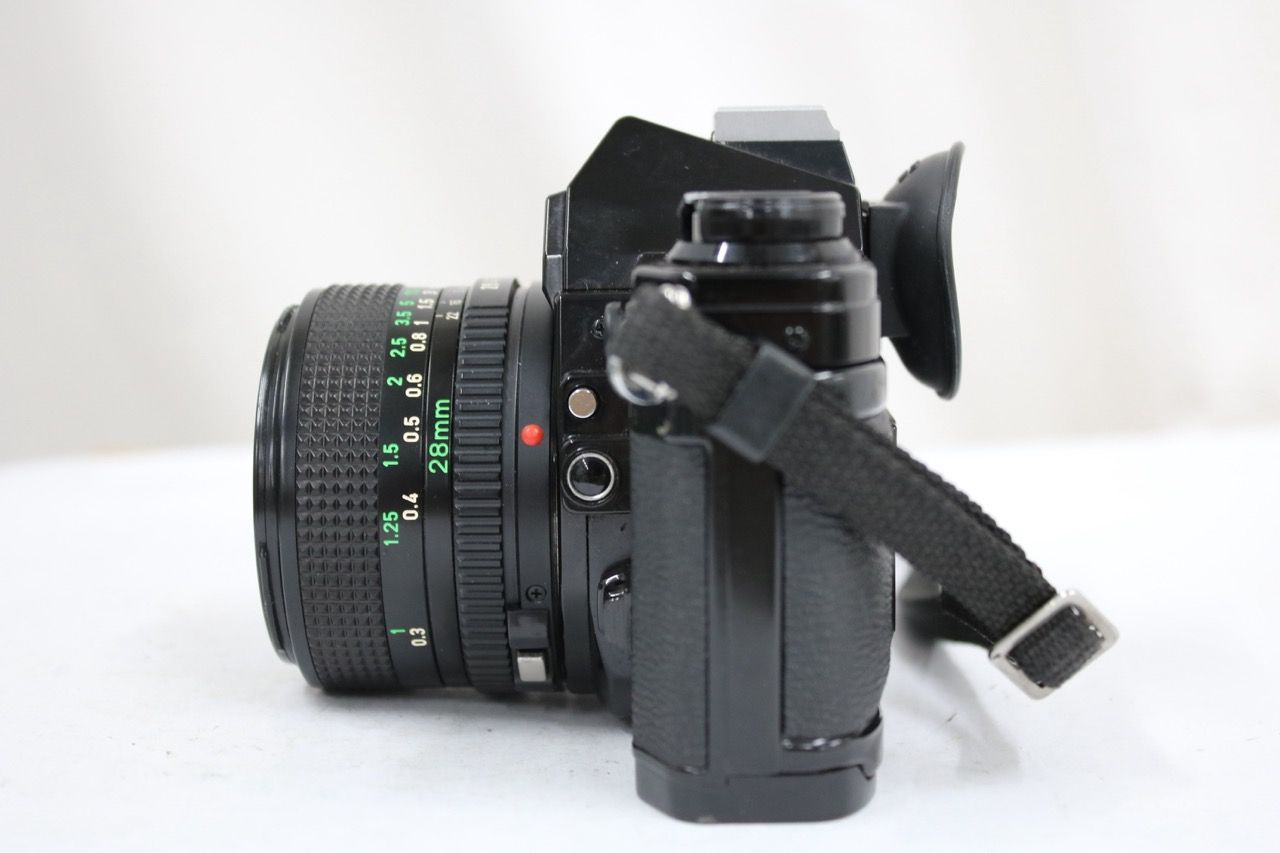 【返品保証】 キャノン Canon AE-1 ブラック NEW FD 28mm F2.8 ボディレンズセット e12377