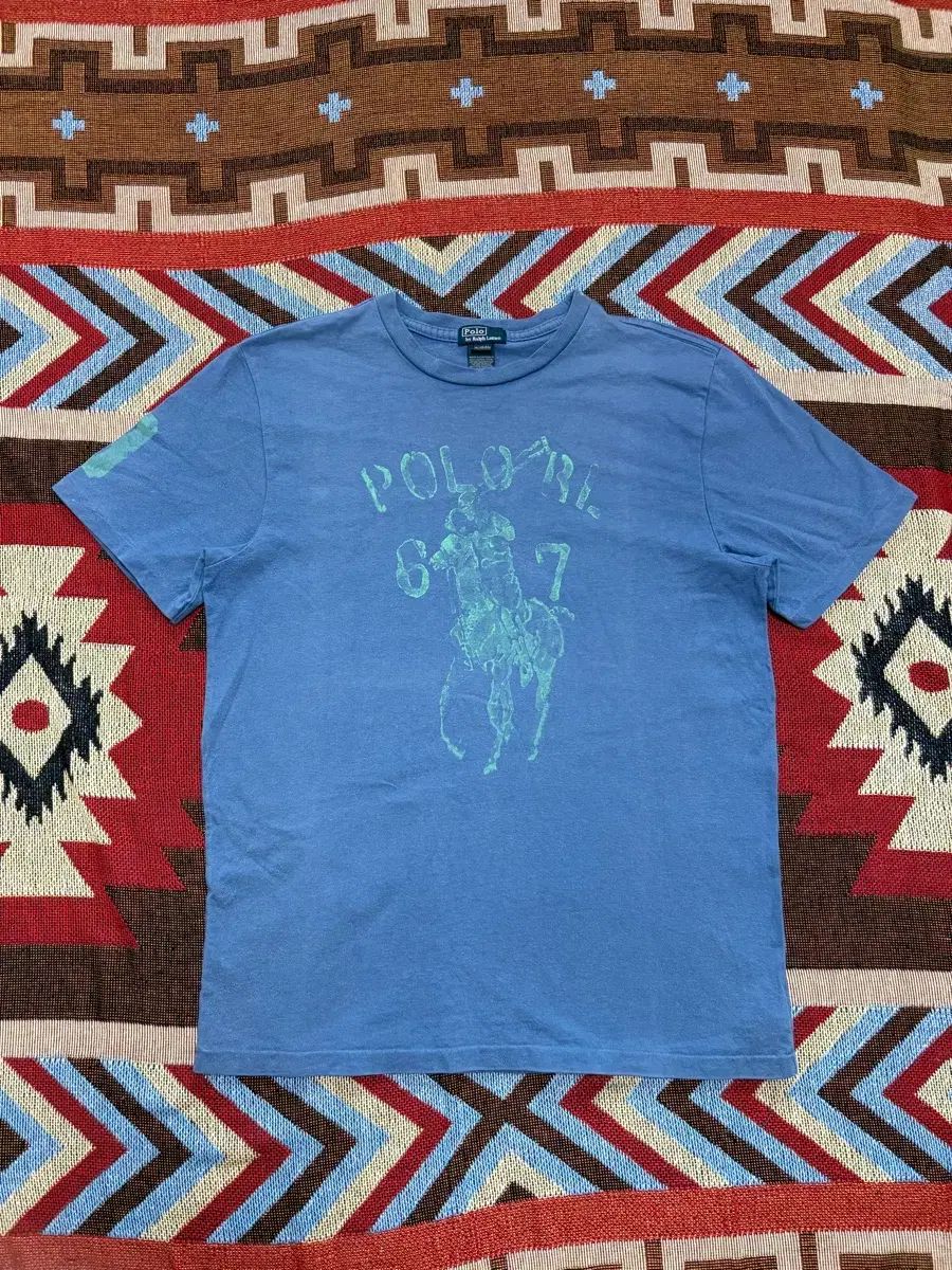 レディース FREE) ポロ ラルフローレン ビックポニー ロゴ Tシャツ ブルー