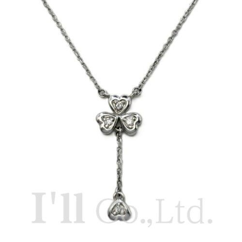 4℃ ヨンドシー クローバーモチーフ ダイヤ ネックレス K18WG 4Pダイヤモンド ブランドジュエリー アクセサリー ペンダント Au750 750WG K18WG ホワイトゴールド 18金 ハートモチーフ クローバーデザイン【中古】【86621】