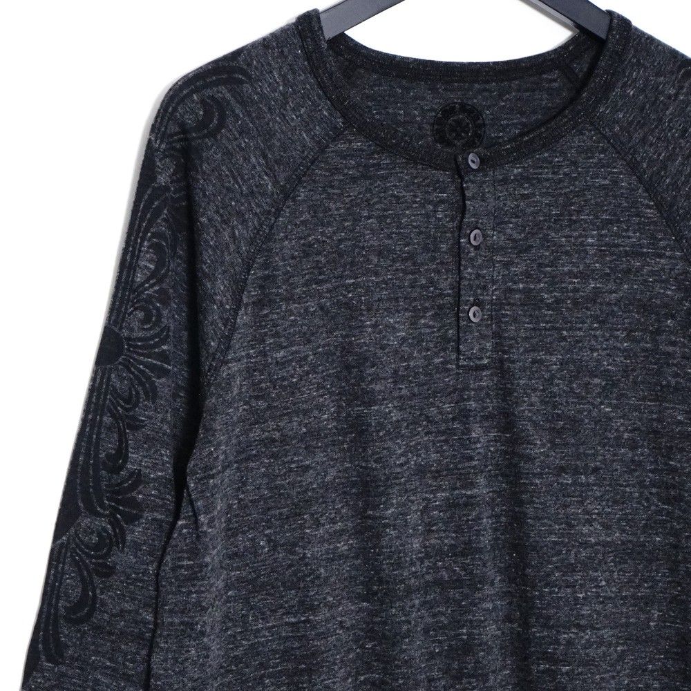 CHROME HEARTS オールド スクロールラベルフローラルクロスプリントヘンリーネックカットソー XLサイズ グレー