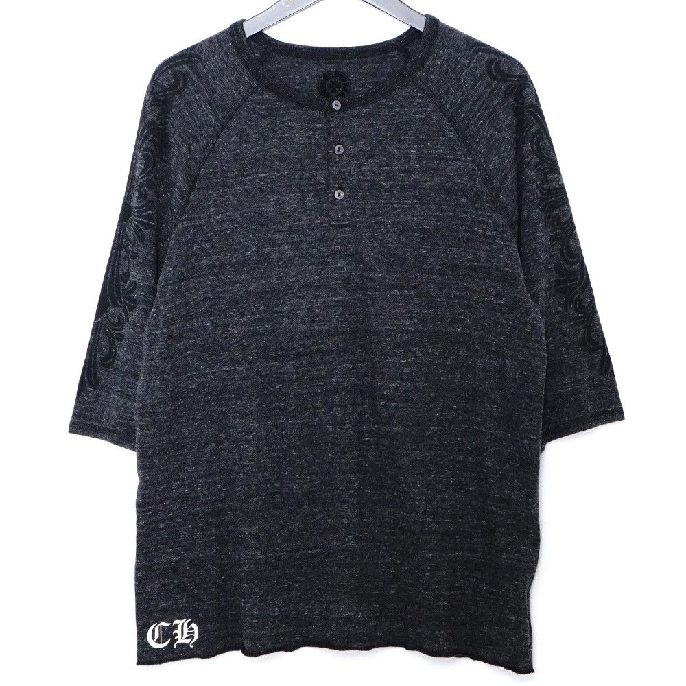 CHROME HEARTS オールド スクロールラベルフローラルクロスプリントヘンリーネックカットソー XLサイズ グレー
