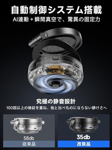 Fudia スマホホルダー 車 真空吸着式【電動真空吸着+15W急速ワイヤレス充電】MagSafe対応 スマホスタンド 強力磁石N52 静音設計 360 回転 折りたたみ 高級合金素材 iPhone17/16/15/Android対応 マグネ 1343337b Fudia スマホホルダー 車 真空吸着式【電動真空吸着+15W急速ワイヤレス充電】MagSafe対応 スマホスタンド 強力磁石N52 静音設計 360 回転 折りたたみ 高級合金素材 iPhone17/16/15/Android対応 マグネ 1343337b