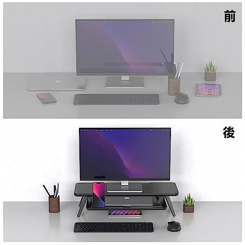 Fenge モニター台 卓上 机上台 パソコン台 机上ラック 60cm横幅 2段 木製天板 アルミニウム製脚 デスクトップ用 モニタースタンド pc台モニター台 パソコンラック 卓上 収納 整理整頓ブラックG04A2062Bas 114545ac Fenge モニター台 卓上 机上台 パソコン台 机上ラック 60cm横幅 2段 木製天板 アルミニウム製脚 デスクトップ用 モニタースタンド pc台モニター台 パソコンラック 卓上 収納 整理整頓ブラックG04A2062Bas 114545ac