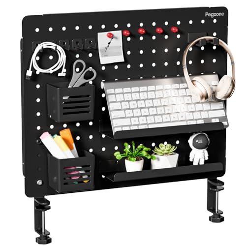 PEGZONE ペグボード デスクサイド 収納ラック パネル 工具不要 簡単取り付け クランプ式 カスタム対応 小物収納棚 卓上 机の下 有孔ボード テーブルサイド ペンホルダー ヘッドホンフック付属 ブラックas 8842f7fa
