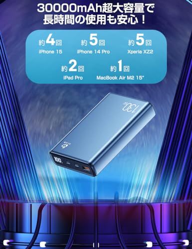 ☆新品☆PD対応 30000mAh 100W高速充電 3台同時充電可能 ノートパソコン充電可能 QC3.0 USB出力 Type-C出力/入力 3ポート LED残量表示 ポータブル電源 スマホ充電器 携帯充電器 パワーバンク 【PSE認証済】 f4db6386