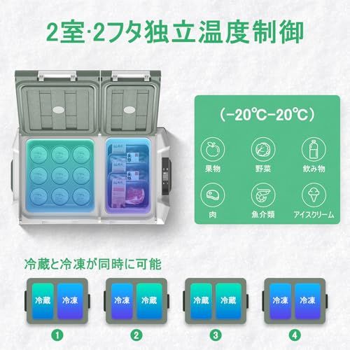 ☆新品☆Alpicool 車載冷蔵庫 2室 23L ポータブル冷蔵庫 独立温度制御 2フタ開き 大容量 急速冷凍 -20℃?20℃ 静音 3WAY電源対応 DC12V/24V AC100V 車載冷蔵冷凍庫 車載家庭両用 省エネ 固定用穴付き 16d985dd