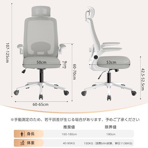 ☆新品☆オフィスチェア デスクチェア ゲーミングチェア 腰サポート可動式ランバー 跳ね上げ式アームレスト 2Dヘッドレスト 30°ロッキング 通気性メッシュ 8CM厚座面 360°回転 10CM昇降調節 パソコンチェア(グレー) 043a89f4