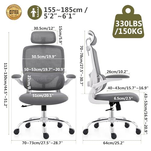 ☆新品☆人間工学デスクチェア 高背もたれ メッシュ仕様 調整可能な腰椎サポート 折りたたみアームレスト 取り外し可能ヘッドレスト 360°回転 省スペース ホームオフィス/ゲーミングチェア [並行輸入品] c4df9cb9