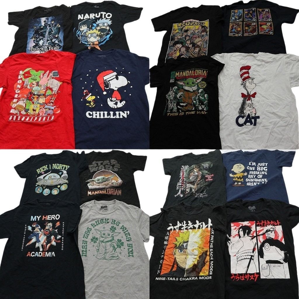 古着卸 まとめ売り キャラクター Tシャツ 16枚セット ( メンズ S/M ) リックアンドモーティ スヌーピー スターウォーズ 中古 古着 NE8944