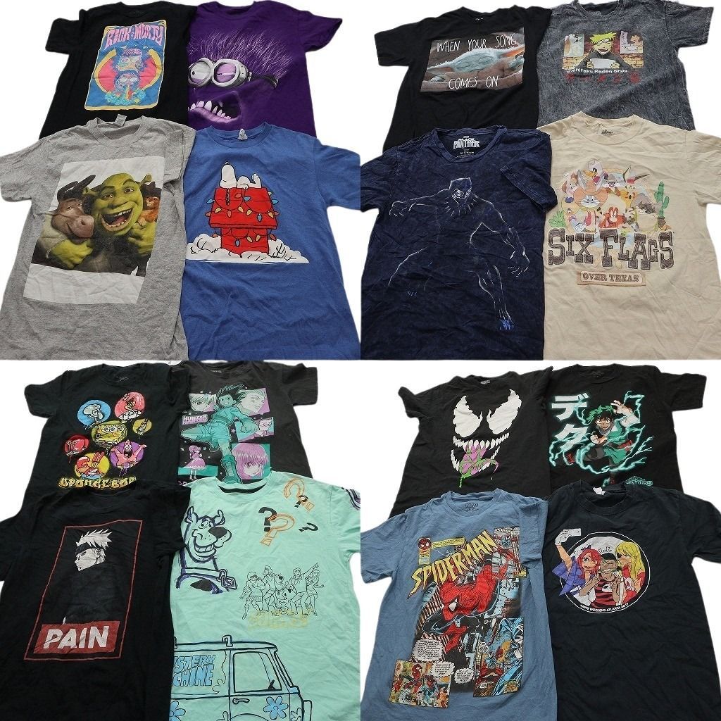 古着卸 まとめ売り キャラクター Tシャツ 16枚セット ( メンズ S ) マーベル ヴェノム スパイダーマン スポンジボブ 中古 古着 NE8945
