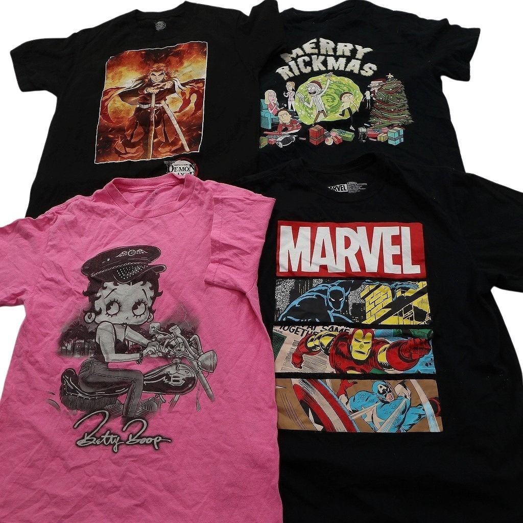 古着卸 まとめ売り キャラクター Tシャツ 15枚セット ( メンズ S ) ディズニー ミッキー ナルト マーベル 中古 古着 NE8947