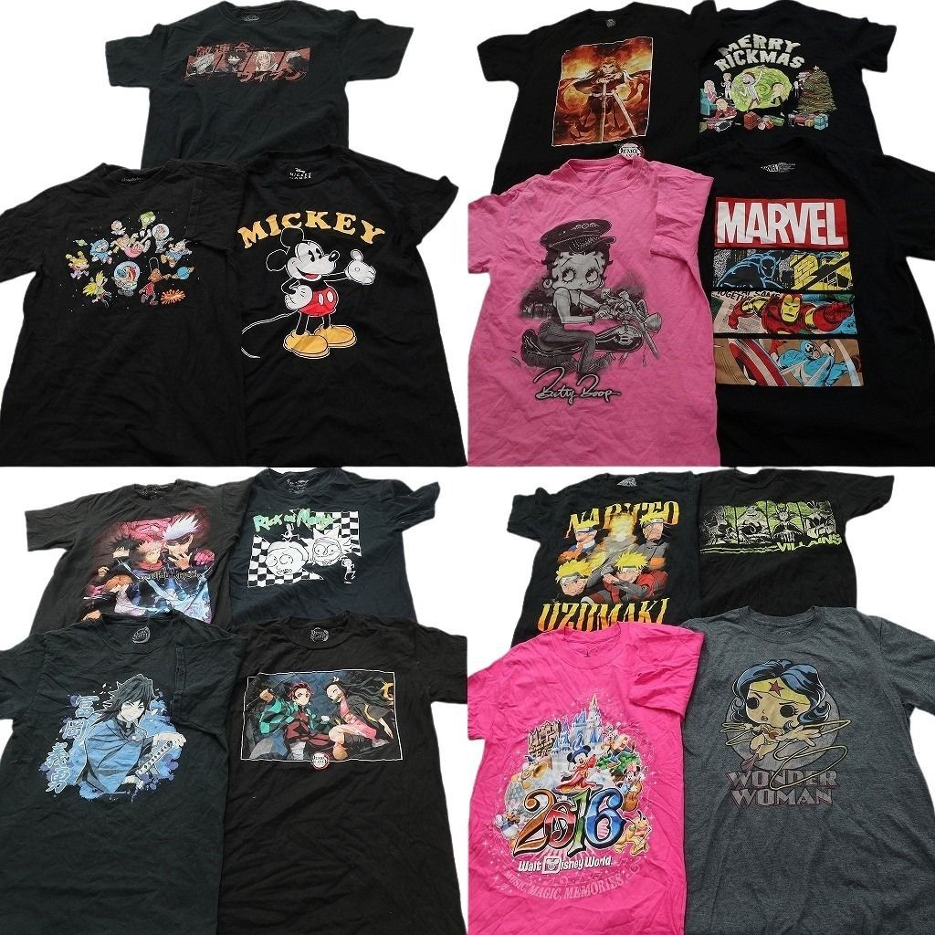 古着卸 まとめ売り キャラクター Tシャツ 15枚セット ( メンズ S ) ディズニー ミッキー ナルト マーベル 中古 古着 NE8947