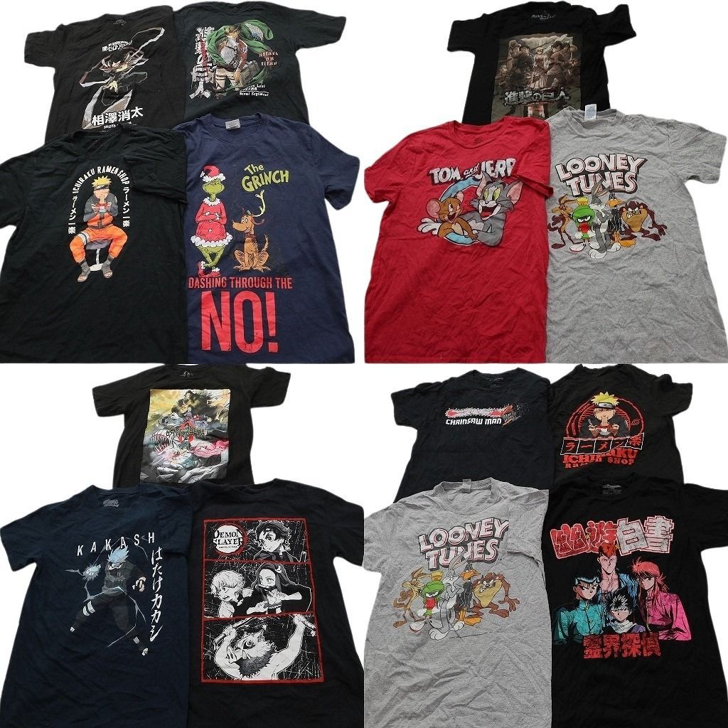 古着卸 まとめ売り キャラクター Tシャツ 14枚セット ( メンズ S ) トムとジェリー ナルト ルーニートゥーンズ 中古 古着 NE8949