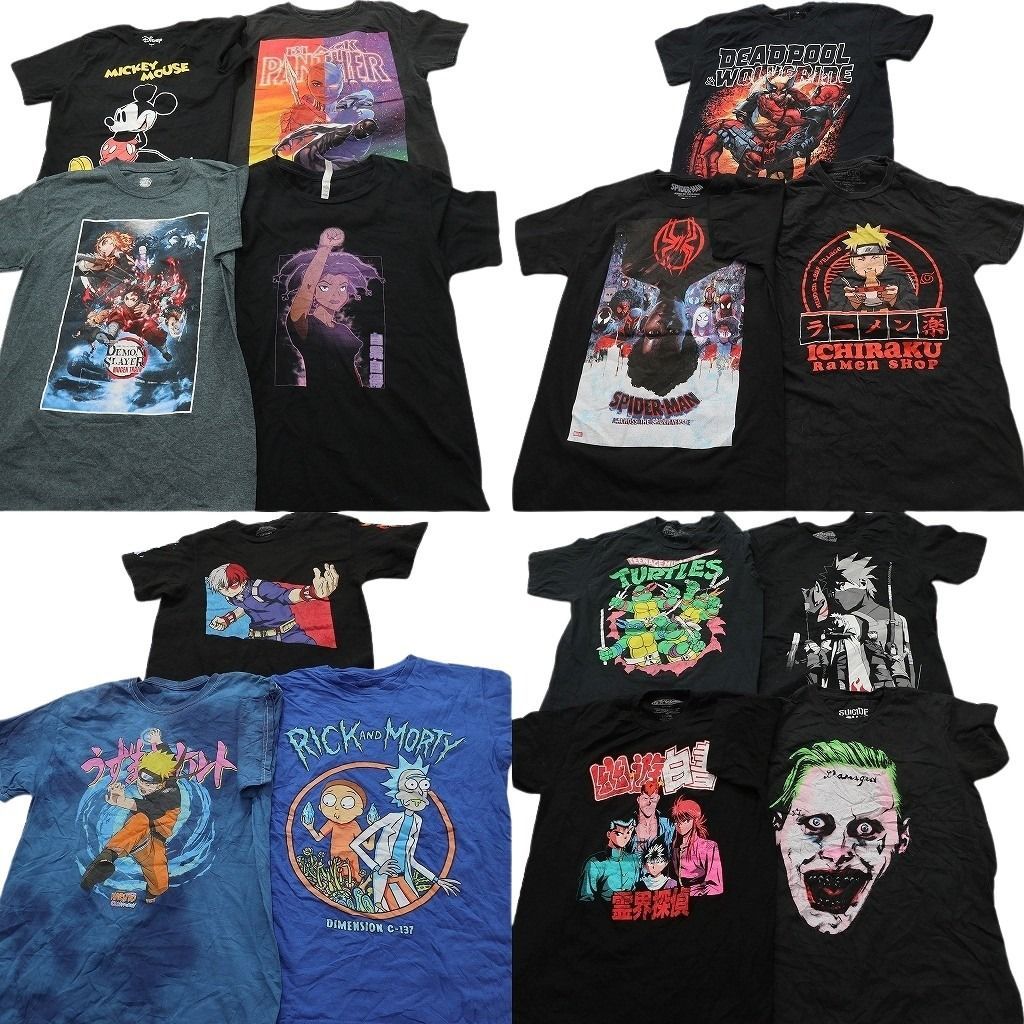 古着卸 まとめ売り キャラクター Tシャツ 14枚セット ( メンズ S ) ディズニー ミッキー ナルト スパイダーマン 中古 古着 NE8950