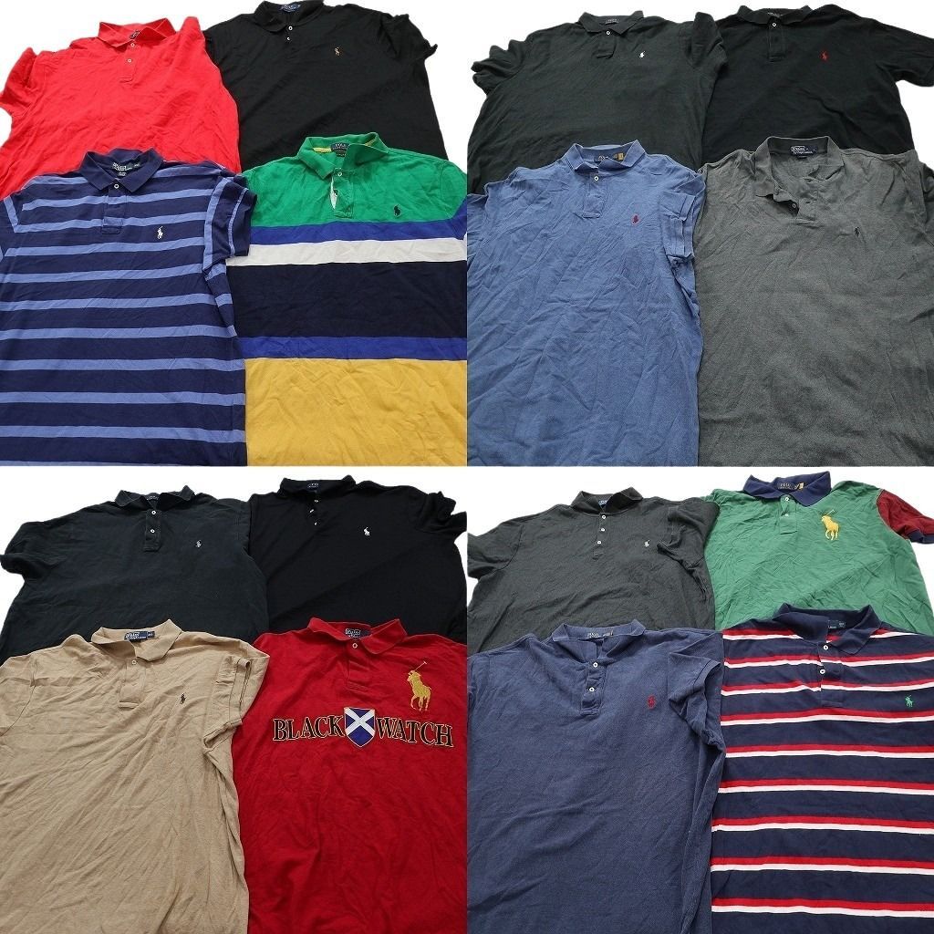 古着卸 まとめ売り ラルフローレン 半袖 ポロシャツ 16枚セット ( メンズ 2XL/3XL/4XL ) 紺タグ オールド ボーダー 中古 古着 NE8953