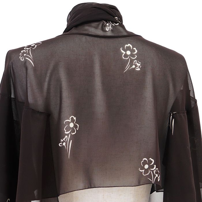 【極美品】PRADA プラダ シアー ケープ サイズ 38 レディース シフォン シースルー フローラル クロップド丈 ポリエステル100％ ジャケット アウター ハンガー付属 ダークブラウン 茶色