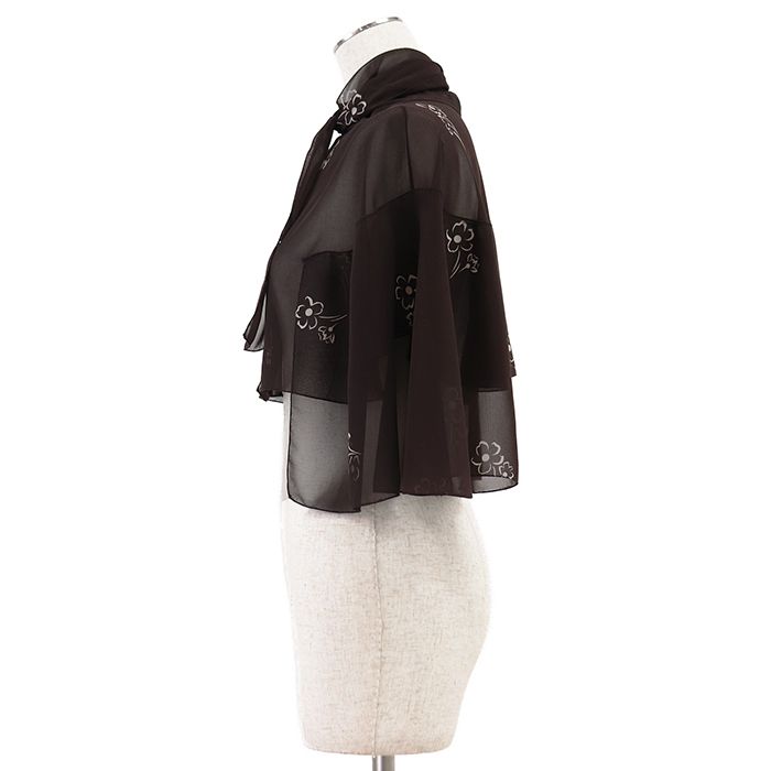 【極美品】PRADA プラダ シアー ケープ サイズ 38 レディース シフォン シースルー フローラル クロップド丈 ポリエステル100％ ジャケット アウター ハンガー付属 ダークブラウン 茶色