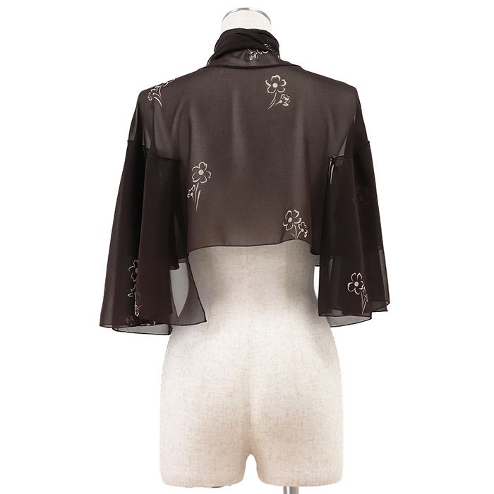 【極美品】PRADA プラダ シアー ケープ サイズ 38 レディース シフォン シースルー フローラル クロップド丈 ポリエステル100％ ジャケット アウター ハンガー付属 ダークブラウン 茶色