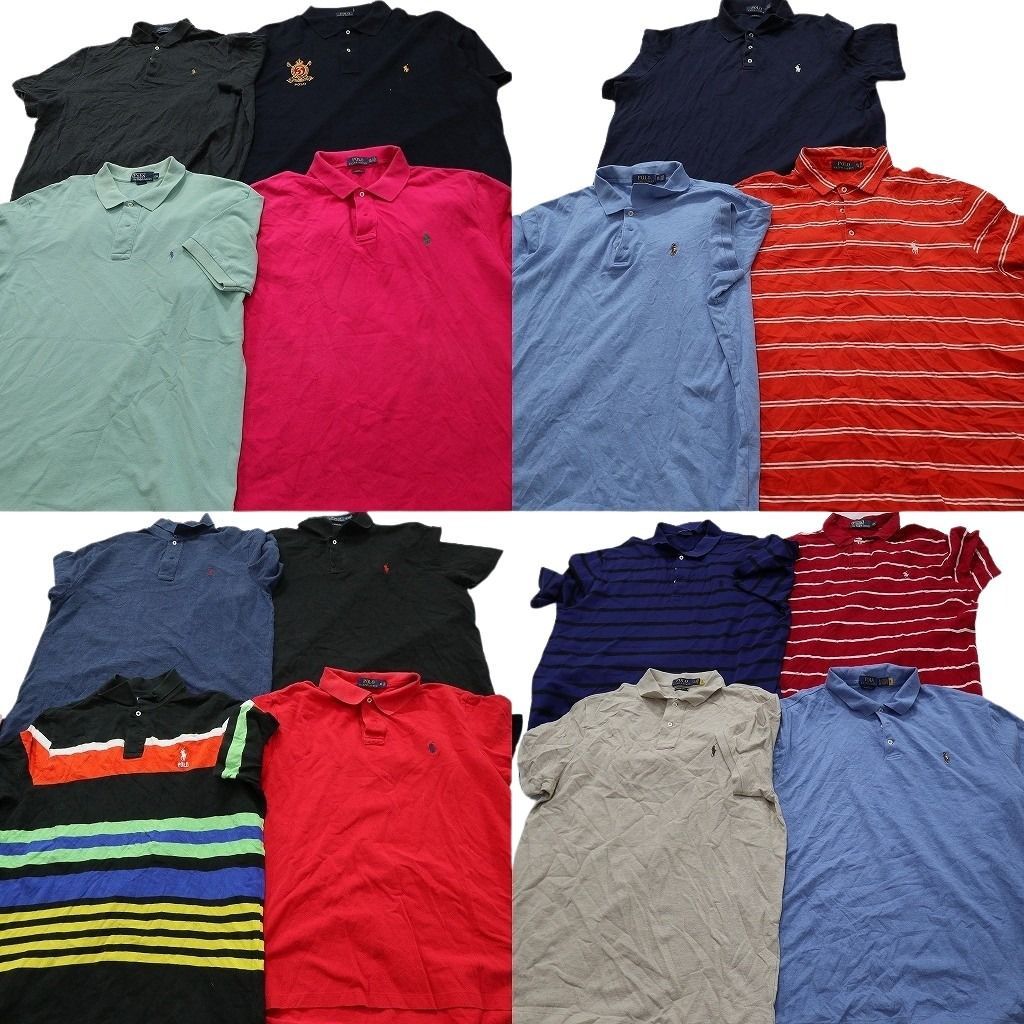 古着卸 まとめ ラルフローレン 半袖 ポロシャツ 15枚セット ( メンズ XL/2XL ) 紺タグ オールド ボーダー マルチカラー 中古 古着 NE8954