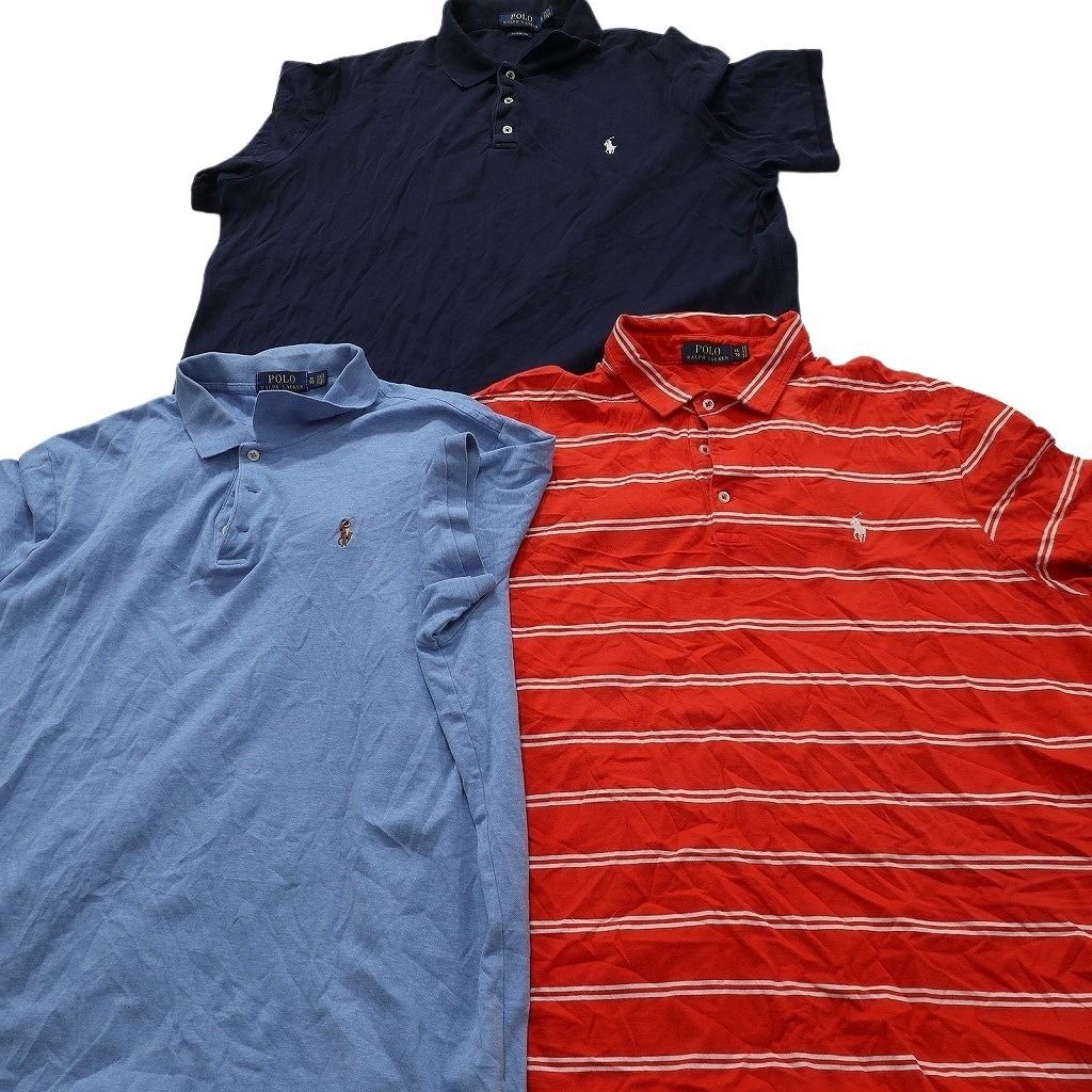 古着卸 まとめ ラルフローレン 半袖 ポロシャツ 15枚セット ( メンズ XL/2XL ) 紺タグ オールド ボーダー マルチカラー 中古 古着 NE8954