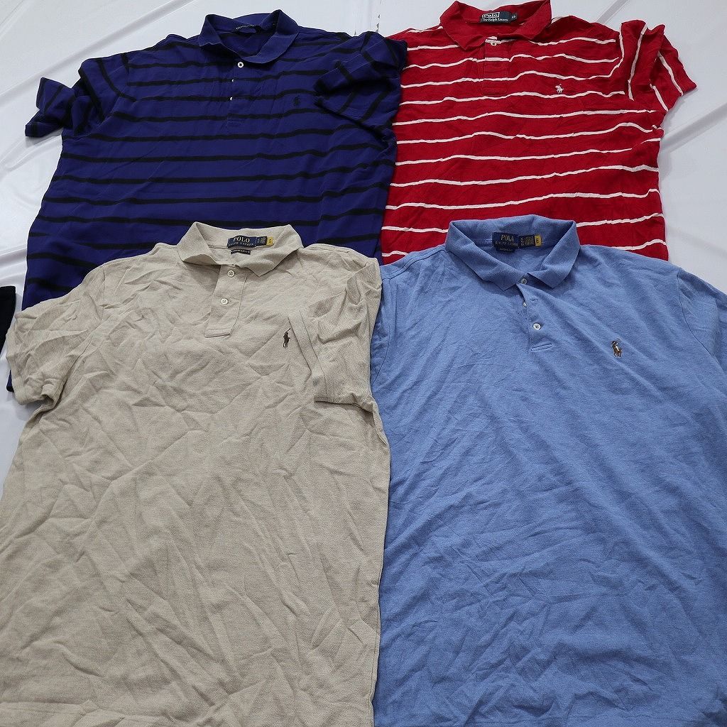古着卸 まとめ ラルフローレン 半袖 ポロシャツ 15枚セット ( メンズ XL/2XL ) 紺タグ オールド ボーダー マルチカラー 中古 古着 NE8954