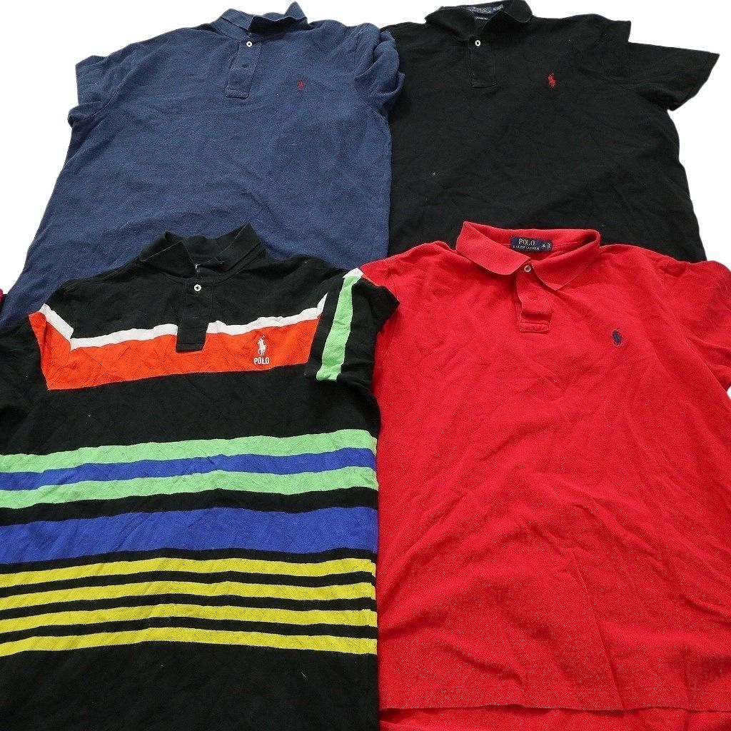 古着卸 まとめ ラルフローレン 半袖 ポロシャツ 15枚セット ( メンズ XL/2XL ) 紺タグ オールド ボーダー マルチカラー 中古 古着 NE8954
