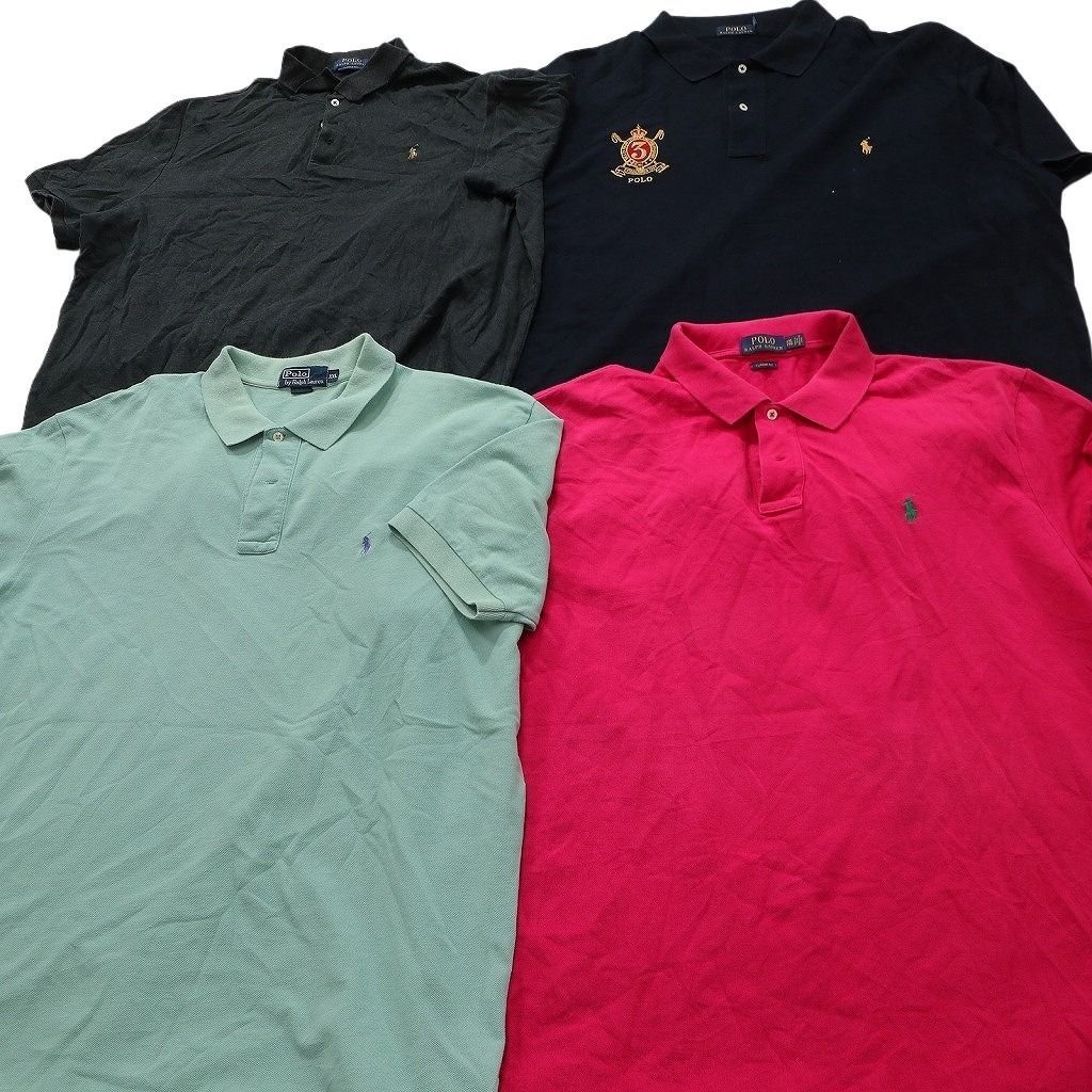 古着卸 まとめ ラルフローレン 半袖 ポロシャツ 15枚セット ( メンズ XL/2XL ) 紺タグ オールド ボーダー マルチカラー 中古 古着 NE8954