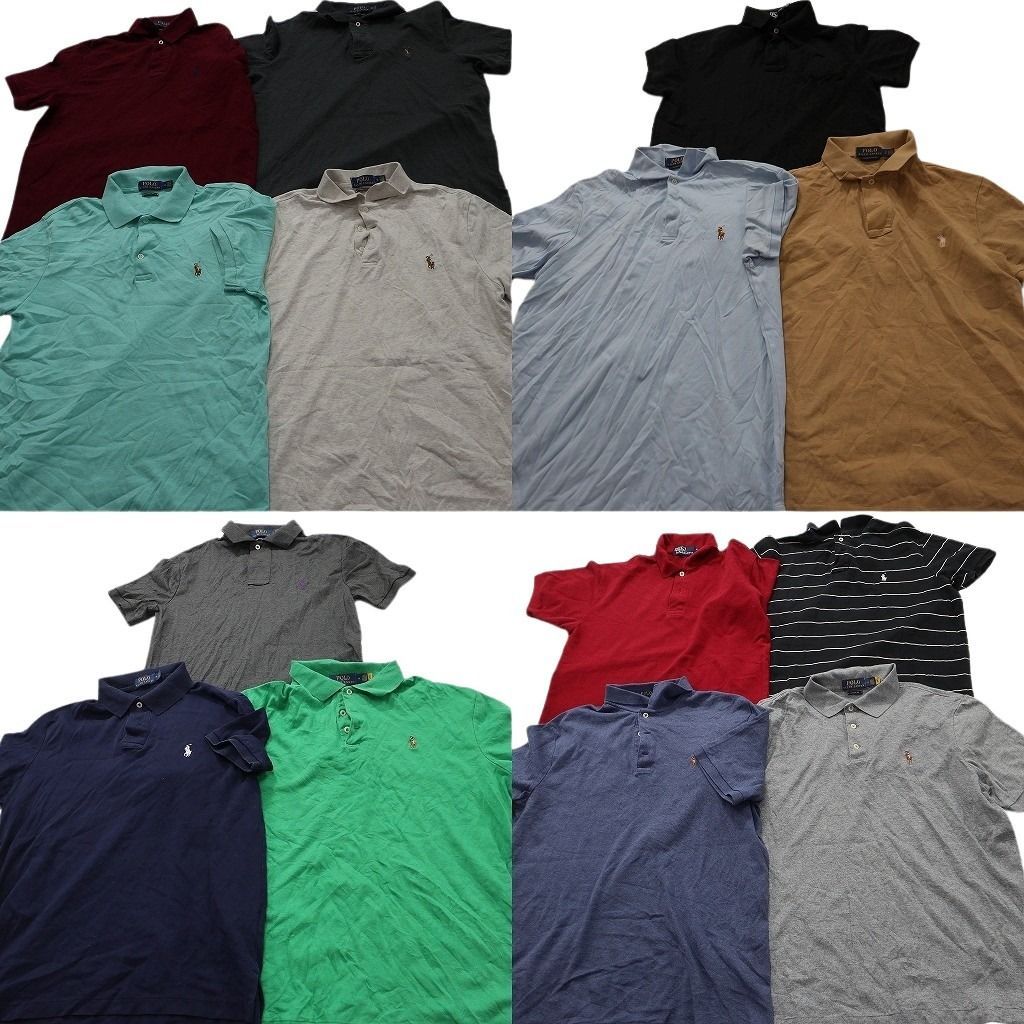古着卸 まとめ売り ラルフローレン 半袖 ポロシャツ 14枚セット ( メンズ S/M ) 紺タグ オールド ボーダー 中古 古着 NE8957