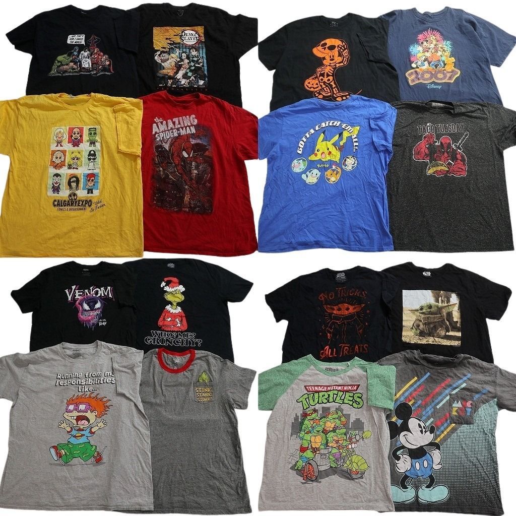 古着卸 まとめ売り キャラクター Tシャツ 16枚セット ( メンズ XL/2XL ) マーベル スパイダーマン ディズニー ミッキー 中古 古着 NE8962