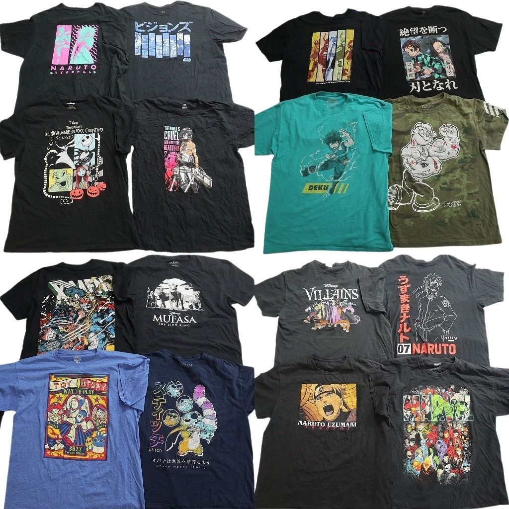 古着卸 まとめ売り キャラクター Tシャツ 16枚セット ( メンズ XL ) ディズニー ヴィランズ ナルト トイストーリー 中古 古着 NE8963