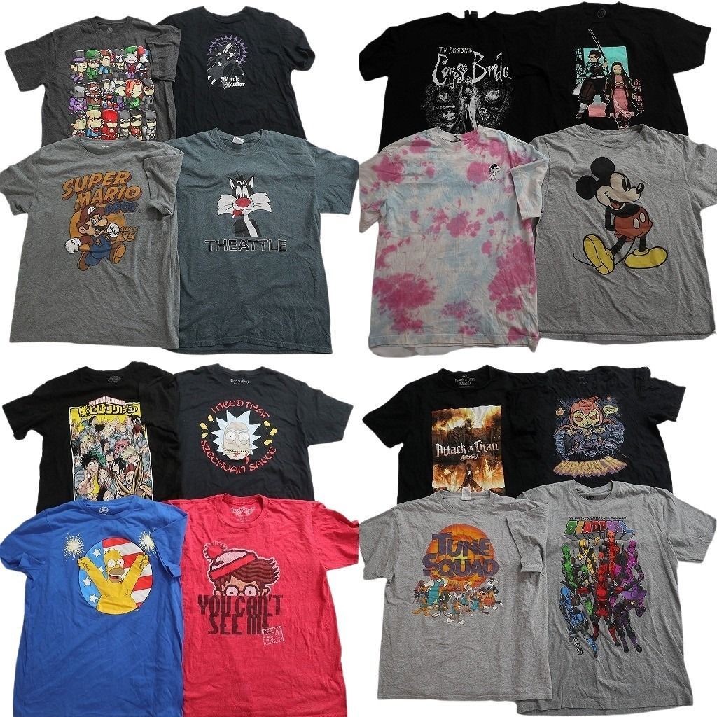 古着卸 まとめ売り キャラクター Tシャツ 16枚セット ( メンズ L/XL ) ディズニー ミッキー スヌーピー マリオ 中古 古着 NE8964