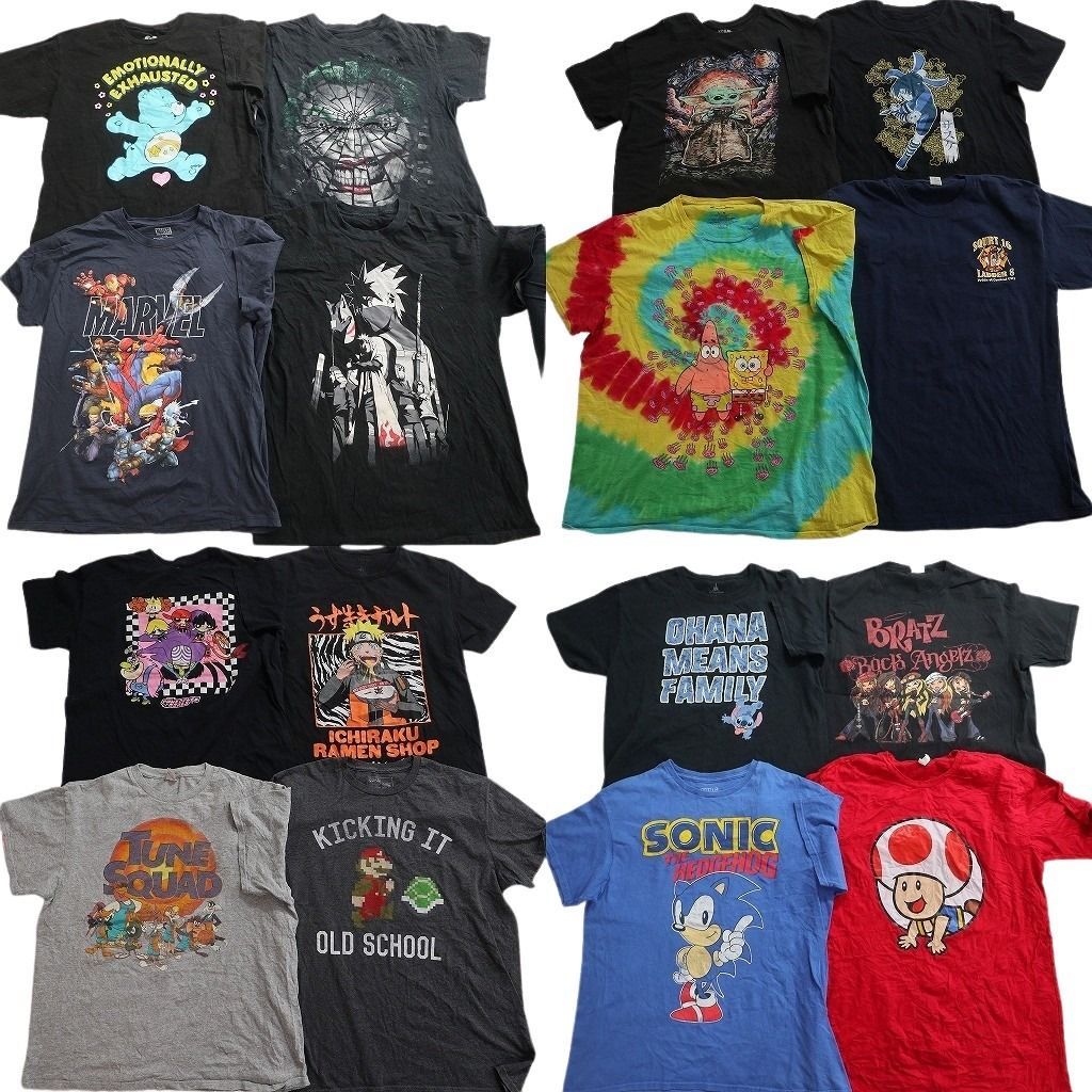 古着卸 まとめ売り キャラクター Tシャツ 16枚セット ( メンズ L ) ナルト マリオ スポンジボブ スターウォーズ 中古 古着 NE8966