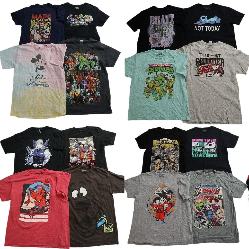 古着卸 まとめ売り キャラクター Tシャツ 16枚セット ( メンズ M/L ) ディズニー ミッキー マリオ ドラゴンボール 中古 古着 NE8967