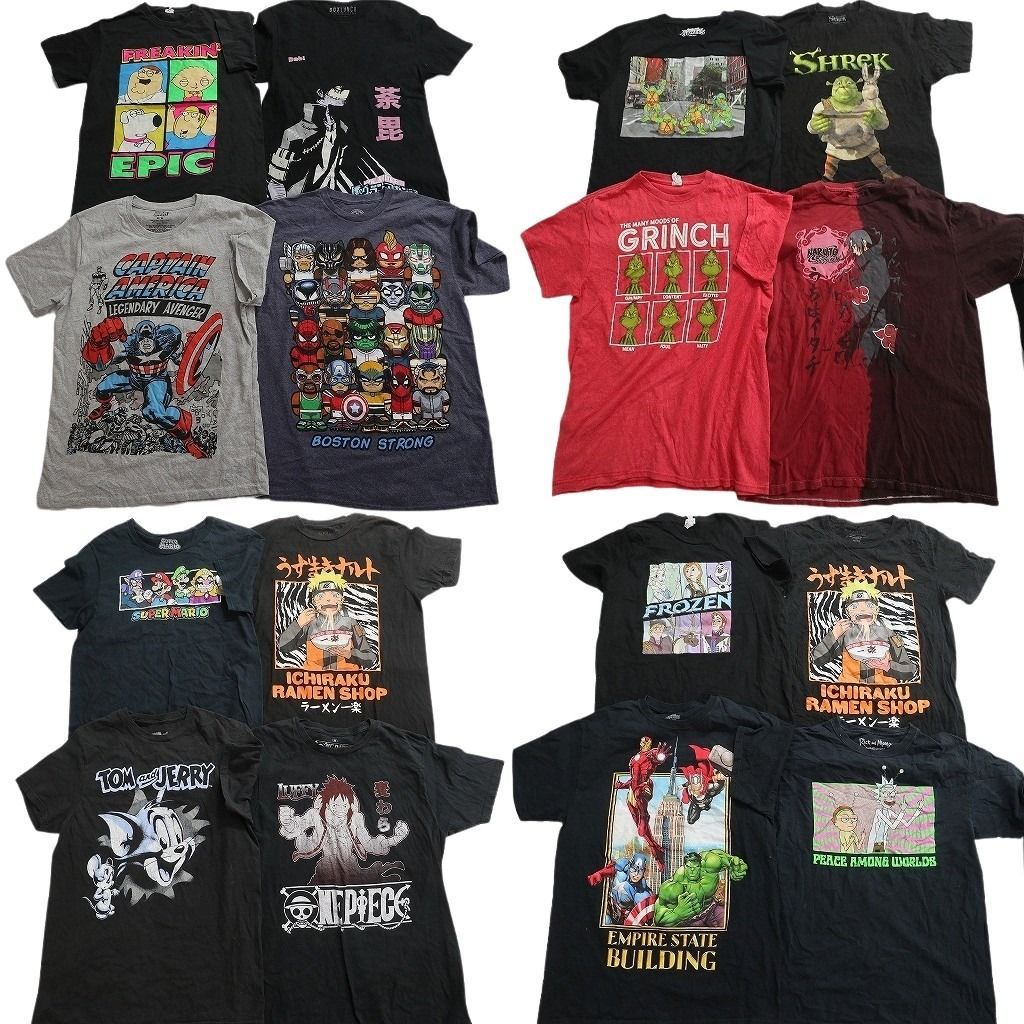 古着卸 まとめ売り キャラクター Tシャツ 16枚セット ( メンズ M ) ナルト トムとジェリー マーベル キャプテンアメリカ 中古 古着 NE8968
