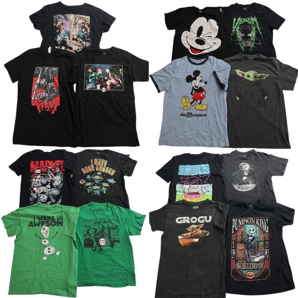古着卸 まとめ キャラクター Tシャツ 15枚セット ( メンズ M ) ディズニー ミッキー マーベル ヴェノム スターウォーズ 中古 古着 NE8969