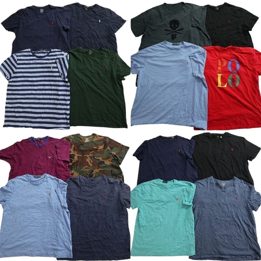 古着卸 まとめ売り ラルフローレン Tシャツ 16枚セット ( メンズ L/XL/2XL/3XL ) ボーダー カモ柄 ブイネック 中古 古着 NE8972